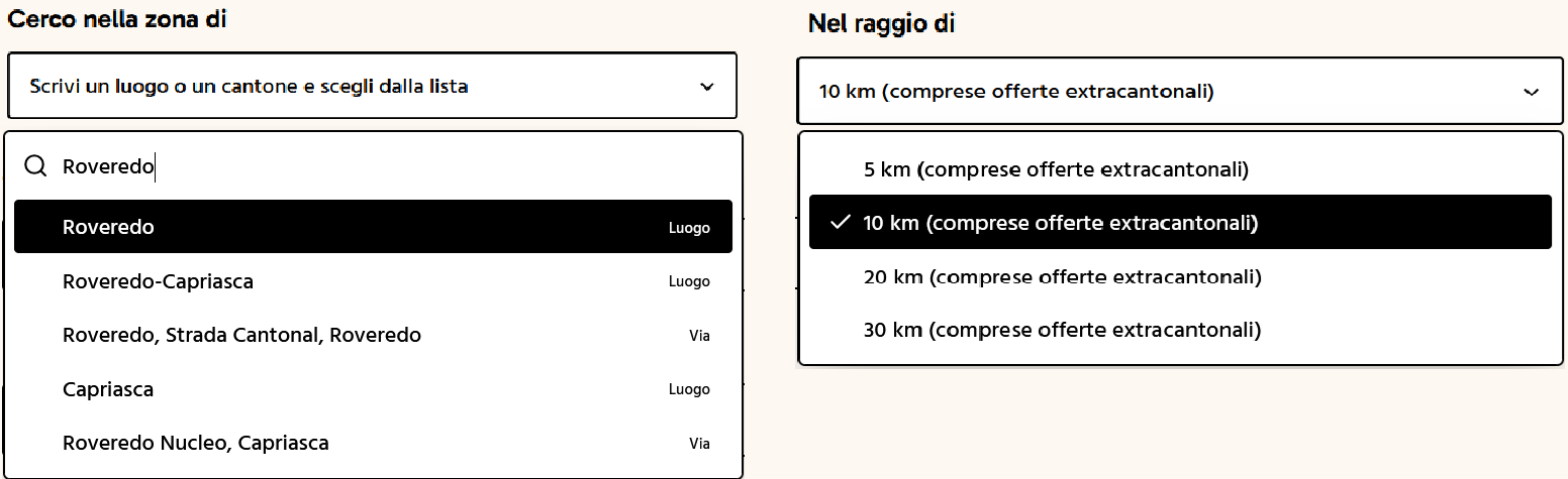 Illustrazione della ricerca per luogo e raggio
