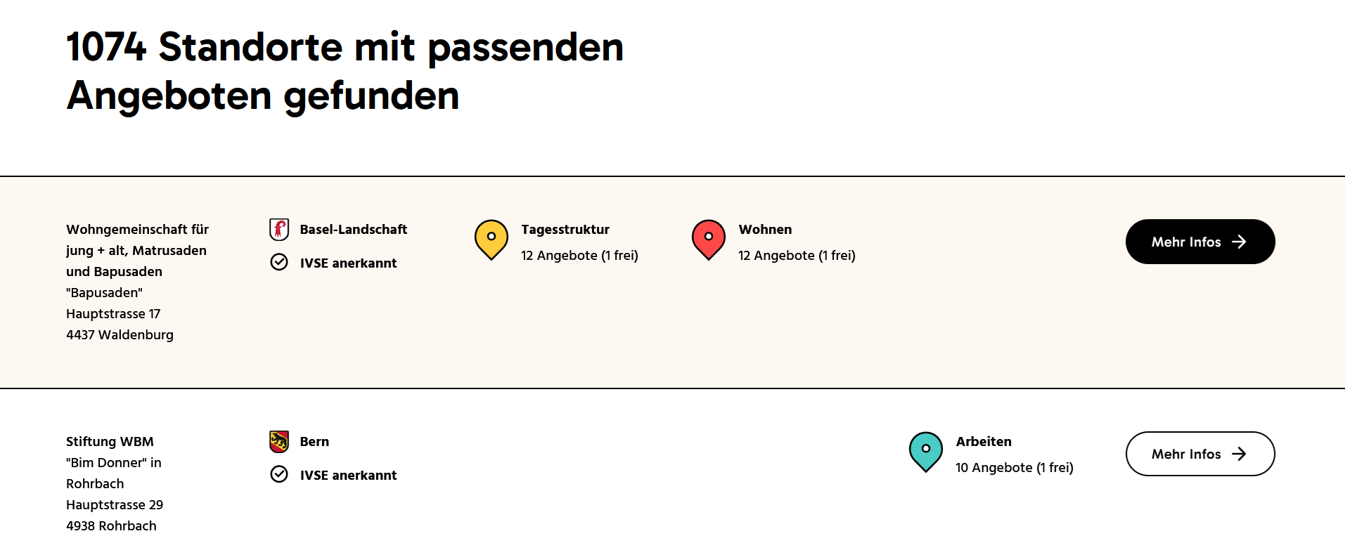 Illustration Liste der Standorte mit passenden Angeboten